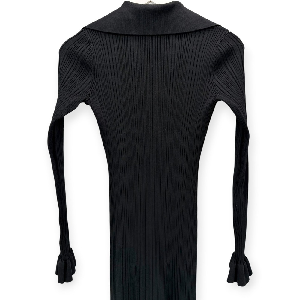 NWT Self-Portrait Black Ribbed Knit Fluted Midi Dress $555‎ - Size Small - Picture 15 of 16